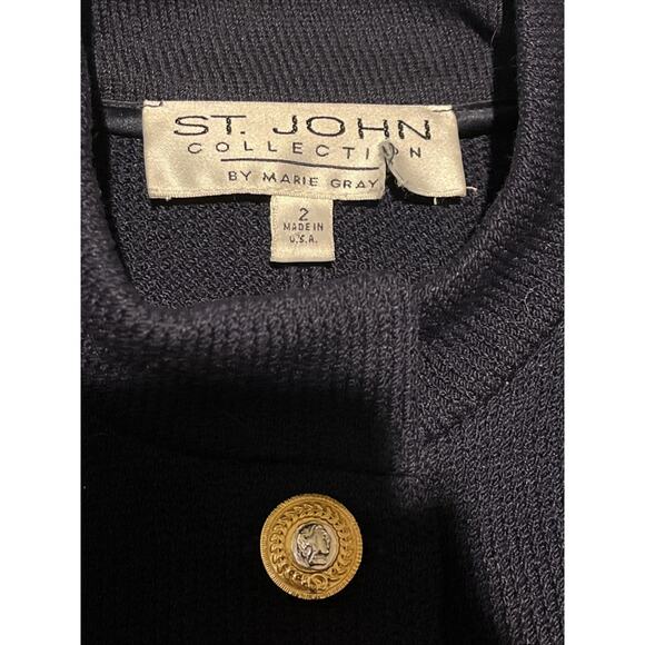 Vtg St John 2pc Skirt Suit Navy Braided Knit, Gold Button Front Jacket Size 0/2 - Picture 16 of 16